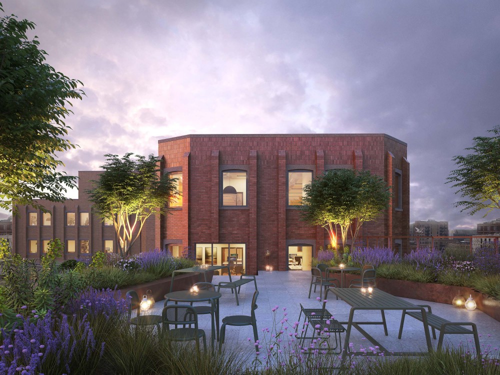 architectural exterior dusk cgi of one castle park terrace