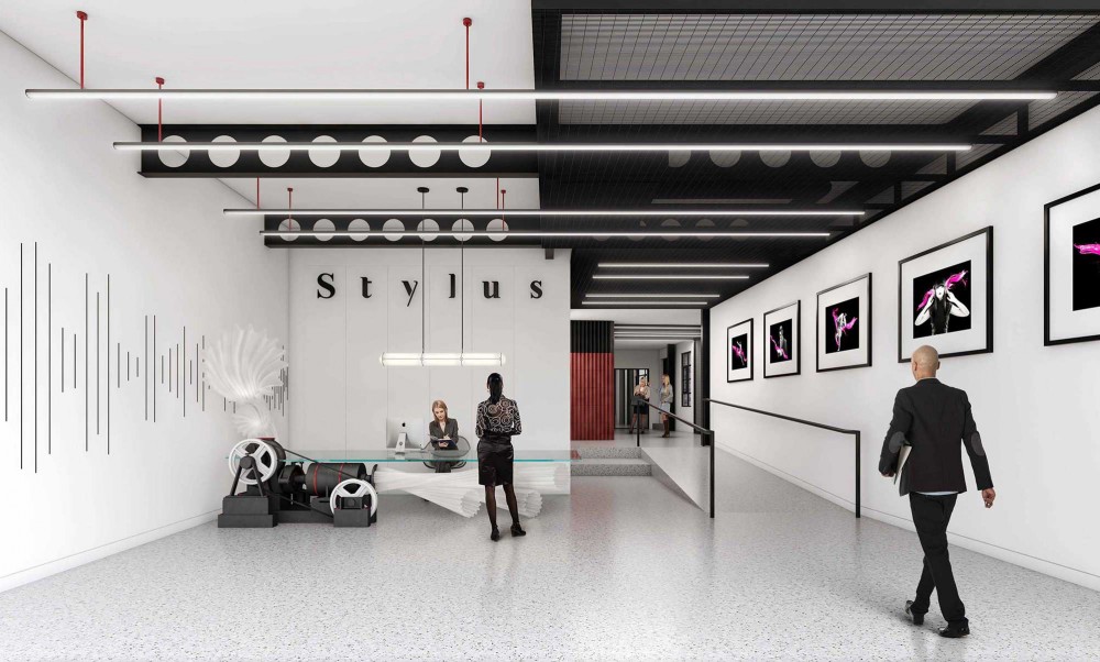 interior office rendering of reception of stylus 112 old street in london